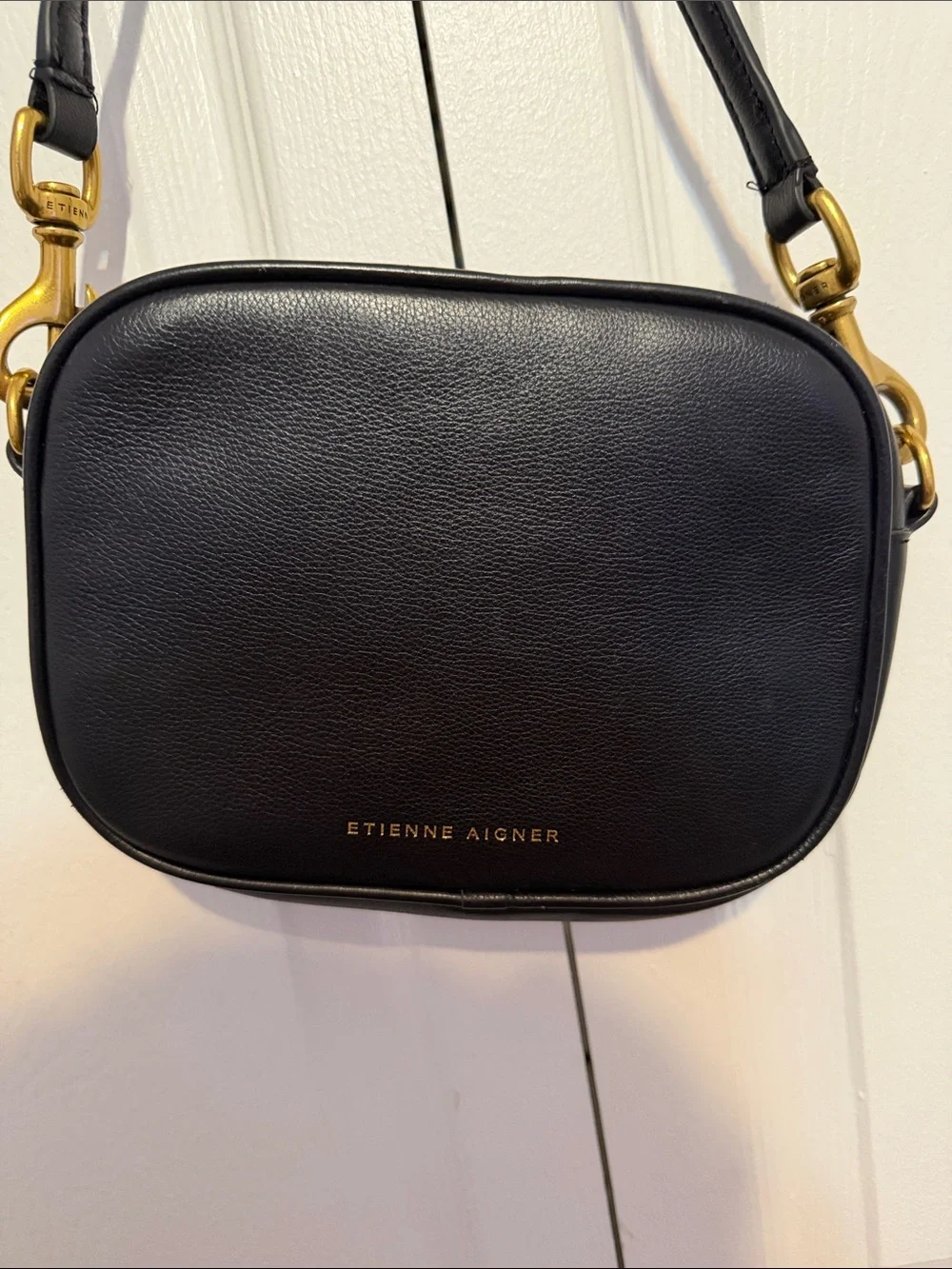 Etienne Aigner Black Leather Crossbody with Embossed 'A'